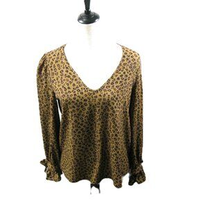 Cece Cheetah Print V-Neck Blouse Tie Sleeves Size Small